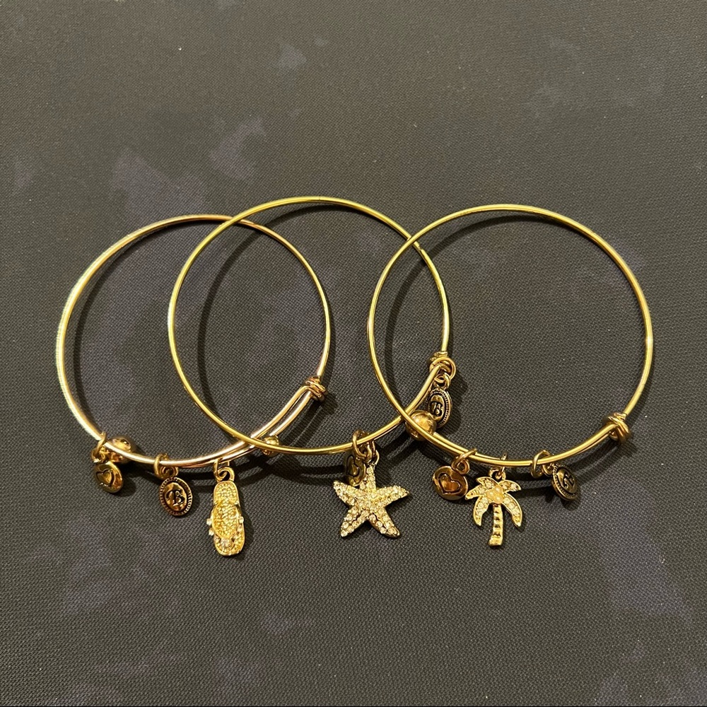 Set of 3 Bella Perlina Gold Adjustable Bangle Bracelets with Charms